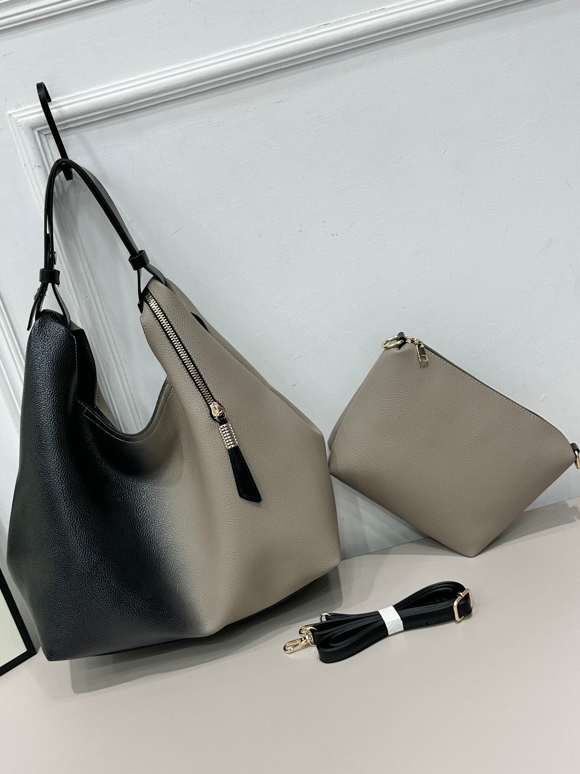 New Fashion TwoTone Lychee Leather Handbags Large Capacity Urban Tote Shoulder Bag Set, Minimalist Quilted Crossbody Purse for Women