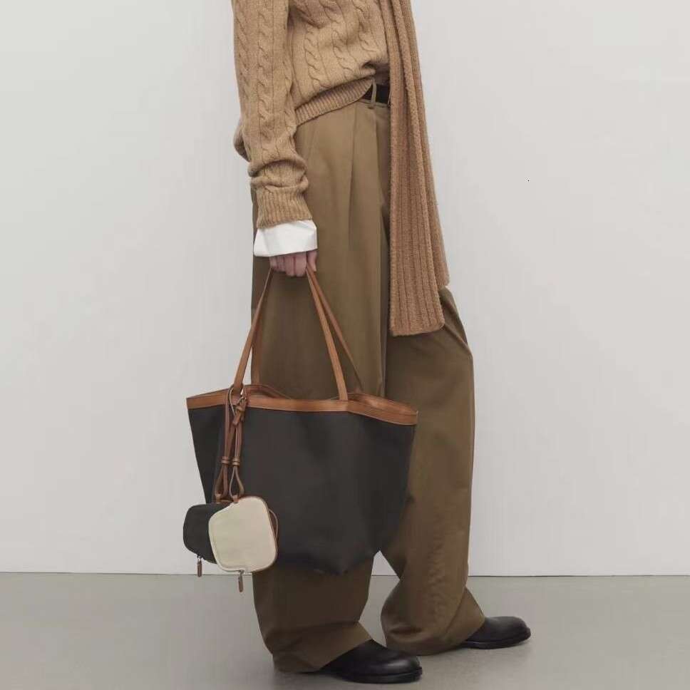 Women Canvas Tote Handbag Large Capacity Top Layer Cowhide Double Sided Commuter Shoulder Crossbody Bag SENYY