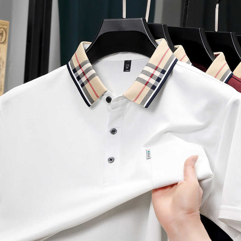 Short-Sleeve Polo Summer Cotton-Like Pocket Shirt for Young and Middle-Aged Men Non-Wrinkle T-Shirt with Turn-Down Collar Mens Clothing