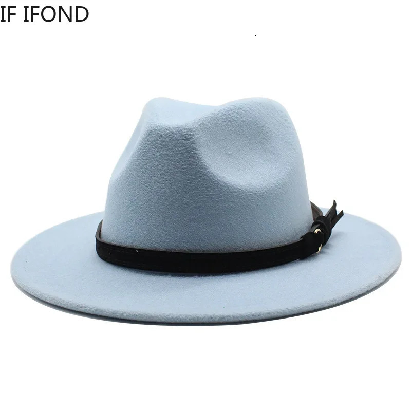Gangster Trilby Felt Fedora Hat European American Wide Brim Top Jazz Caps Women Men Wool White Wedding Hat 56-58-61CM 260601 - view 6