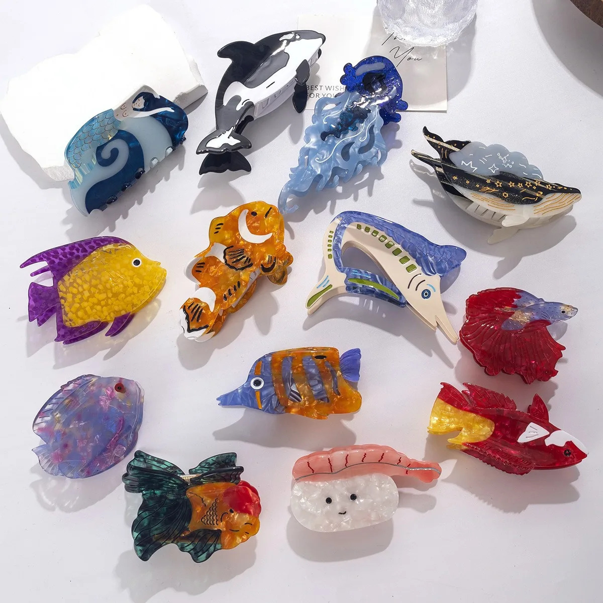 2025 Fish Big Collection Hair Claw Beach Party Goldfish Trout Dolphin Acetate Hair Claw Clips Hair Accessories for Women Girls260528BJ