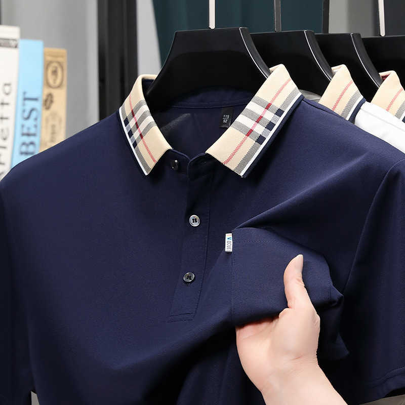 Short-Sleeve Polo Summer Cotton-Like Pocket Shirt for Young and Middle-Aged Men Non-Wrinkle T-Shirt with Turn-Down Collar Mens Clothing