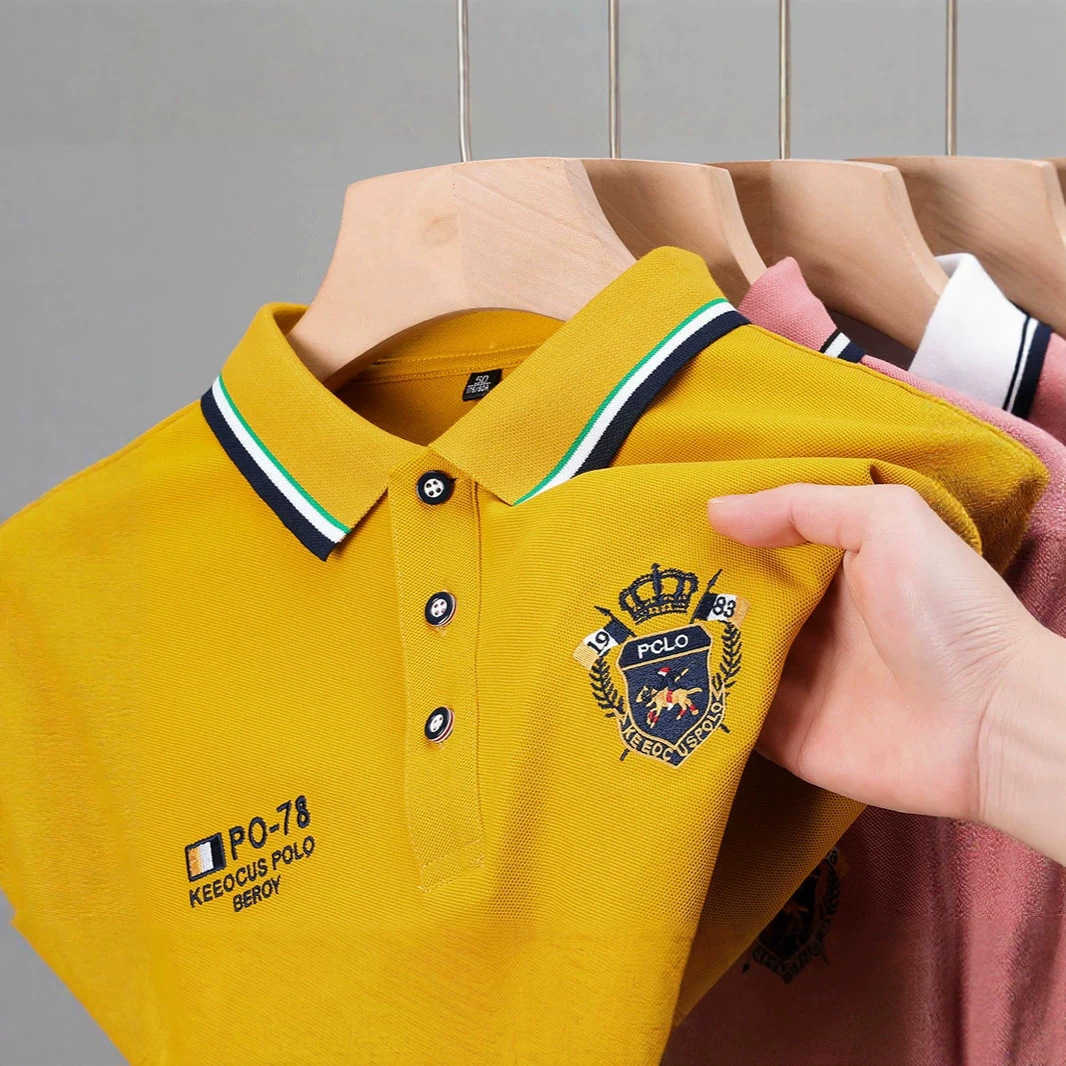 Short-sleeve polo shirt for men embroidered t-shirt summer pique fabric turn-down collar trendy casual top half-sleeve