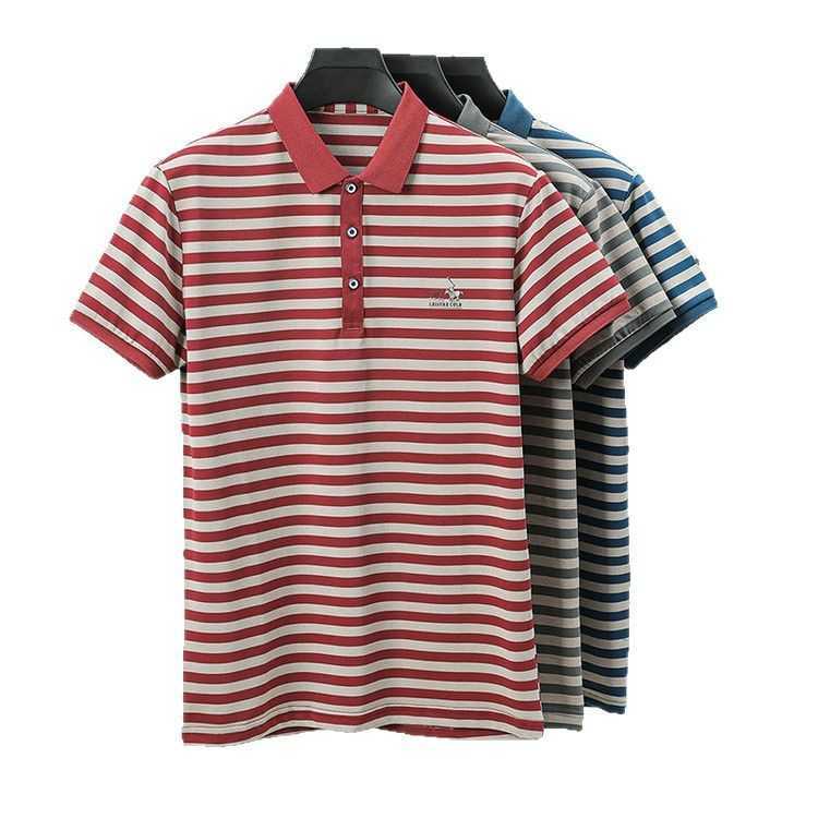 T-shirt Striped POLO Mercerized Cotton Short Sleeve Shirt Turn-down Collar Casual Versatile Business Mens Top