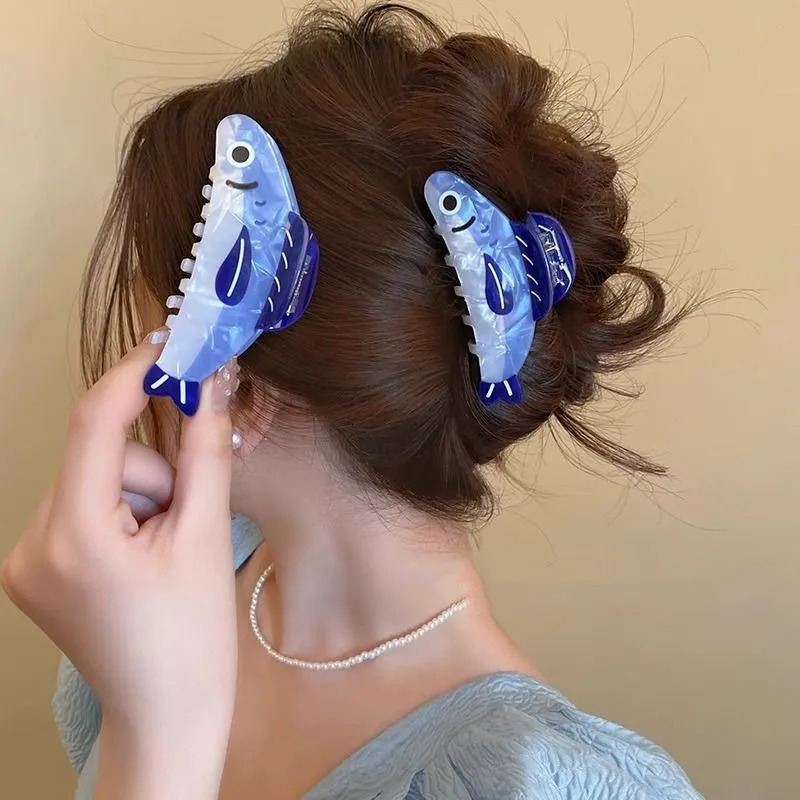 1Pcs Creative Ocean Sardine Hair Clip Cute Shark Texture Ponytail Holder Female Hair Ornament Clip260528BJ - view 4
