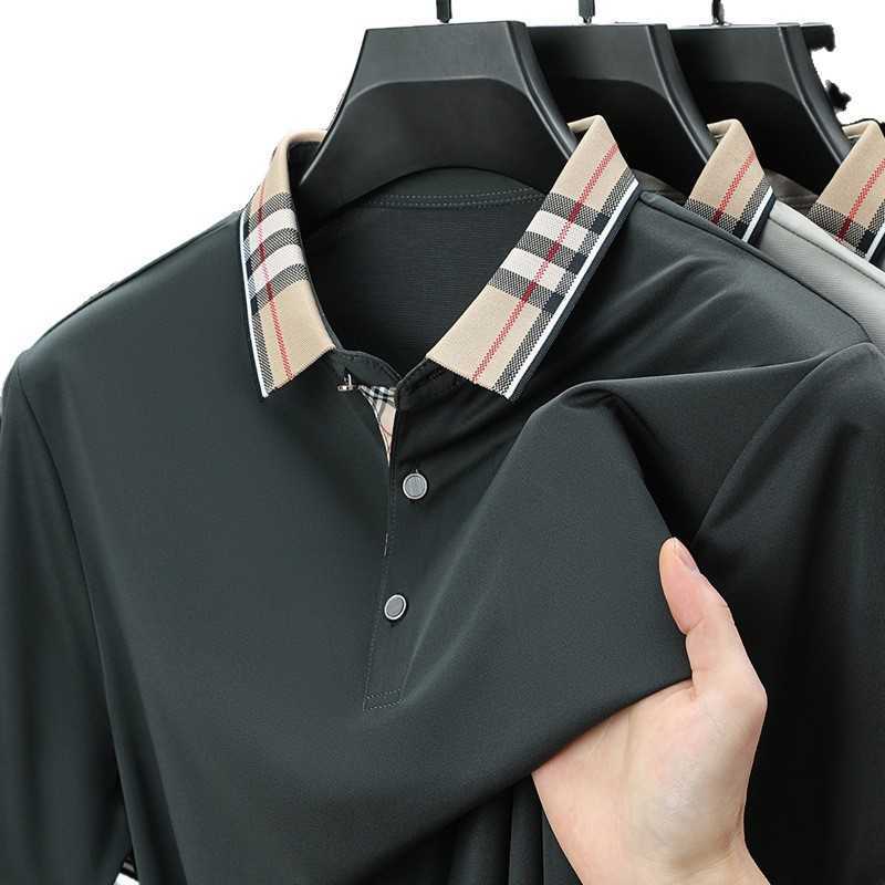 2026 Mens Summer Fashion Youth and Middle-Aged Turn-Down Collar Short-Sleeve T-Shirt New Ice Silk Half-Sleeve Polo Shirt