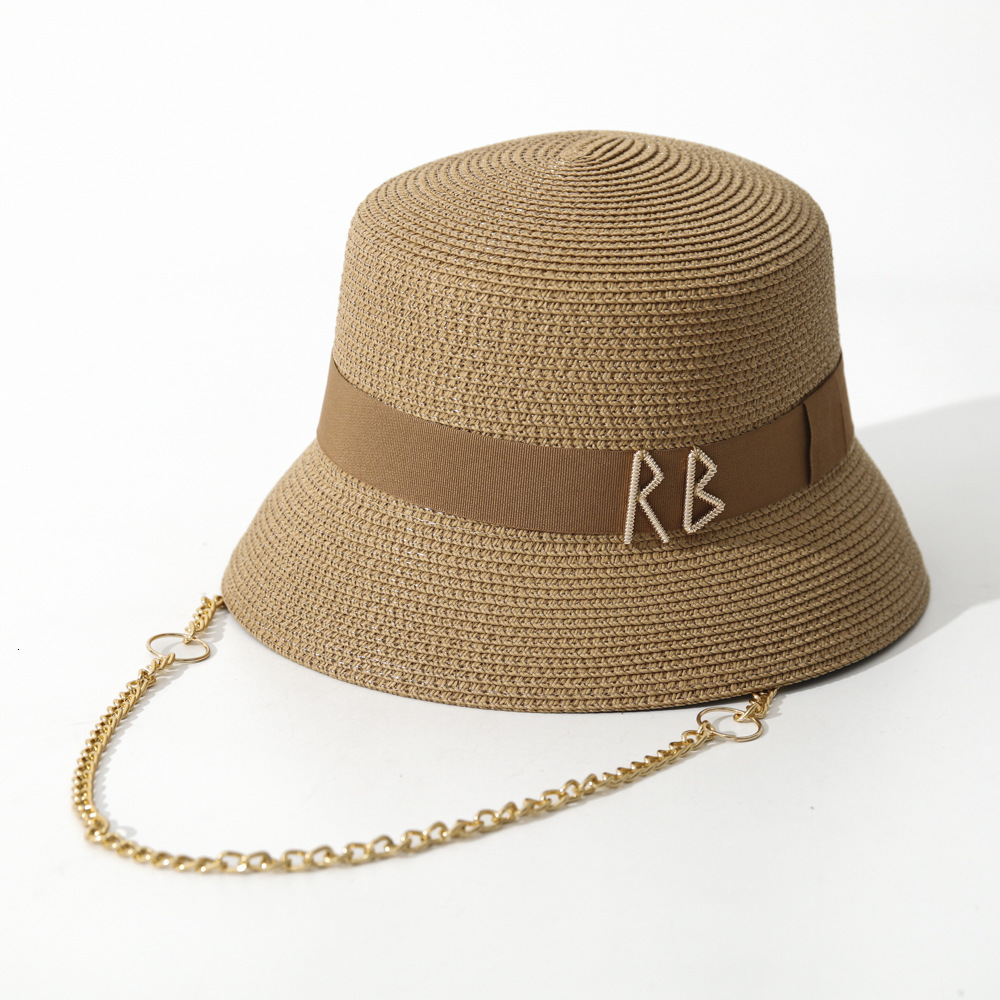 Chain Straw Fedora concave crown Summer Straw Hat for Women Punk Style Sun Protection Outdoor Beach Straw Hat chapeau femme 260530