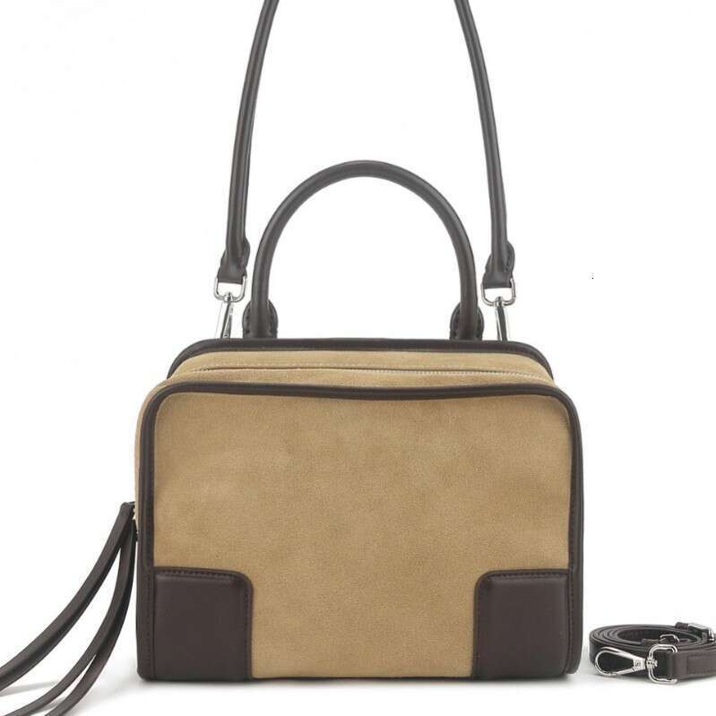 Women Genuine Leather Bowling Bag Suede Patchwork Crossbody Large Capacity Handbag Versatile For Daily Use SENYY