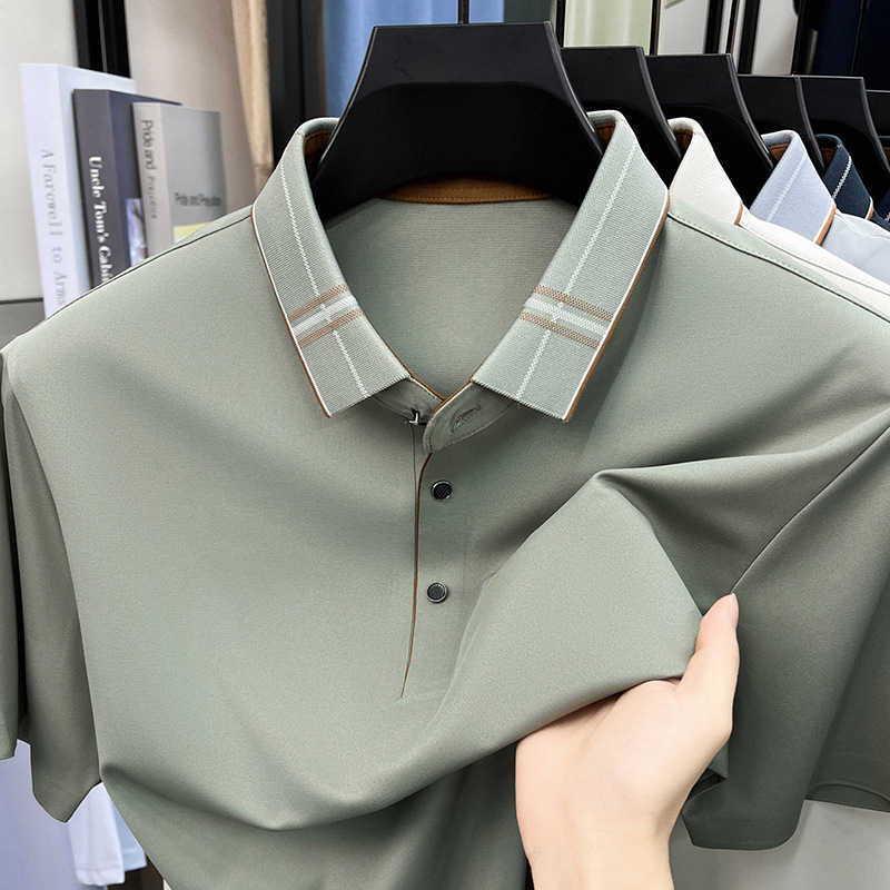 Summer seamless short-sleeve T-shirt new style with mulberry silk collared casual and trendy fashion polo shirt for middle-aged men