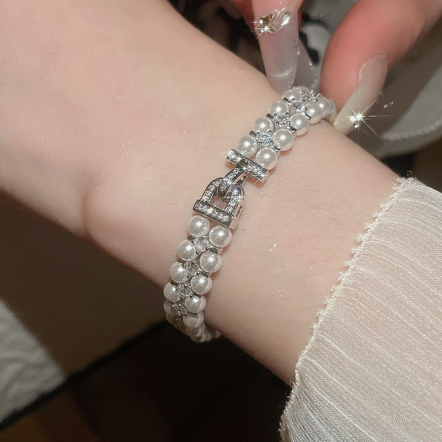 Zircon Bowknot Pearl Bracelet French Vintage Elegant Style Luxurious High-End Jewelry - view 4