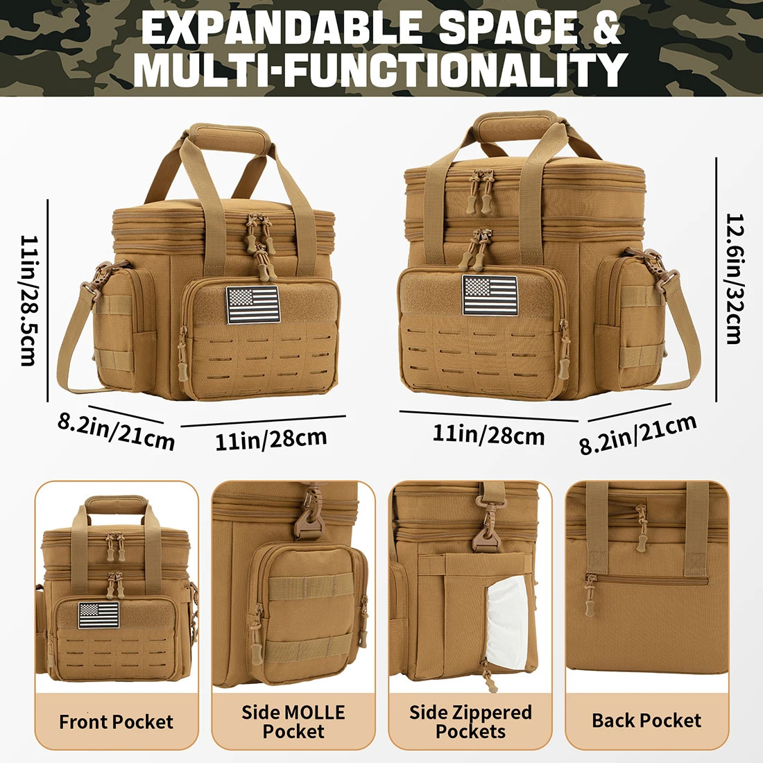 Tactical Lunch Box Expandable 18L Insulated Cooler Bag Leak Proof for Work Camping Outdoor Picnic MOLLE Weave Strap w260624 - view 3