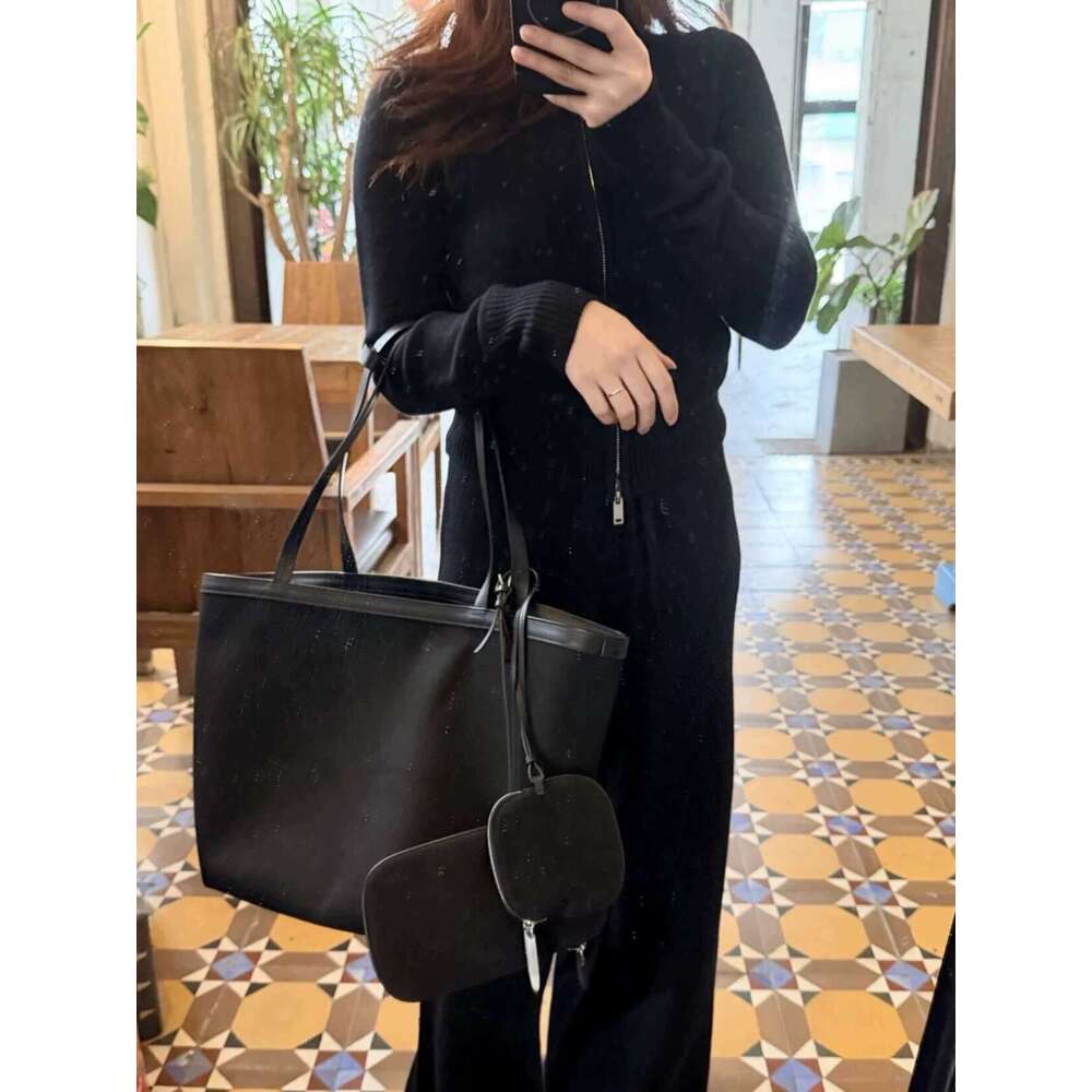 Women Canvas Tote Handbag Large Capacity Top Layer Cowhide Double Sided Commuter Shoulder Crossbody Bag SENYY
