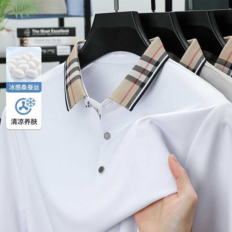 2026 Mens Summer Fashion Youth and Middle-Aged Turn-Down Collar Short-Sleeve T-Shirt New Ice Silk Half-Sleeve Polo Shirt