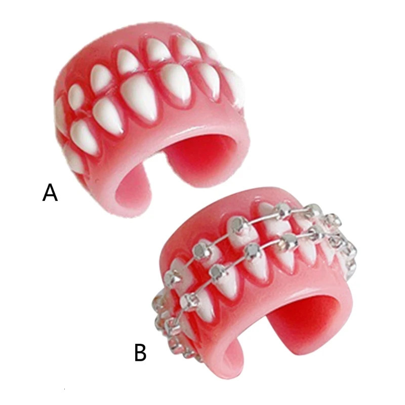 E0BF Punk Funny Colorful Acrylic Teeth Rings For Women Hip Hop Cartoon Teeth Mouth Ring Geometric Resin Ring Party Jewelry260528BJ - view 7