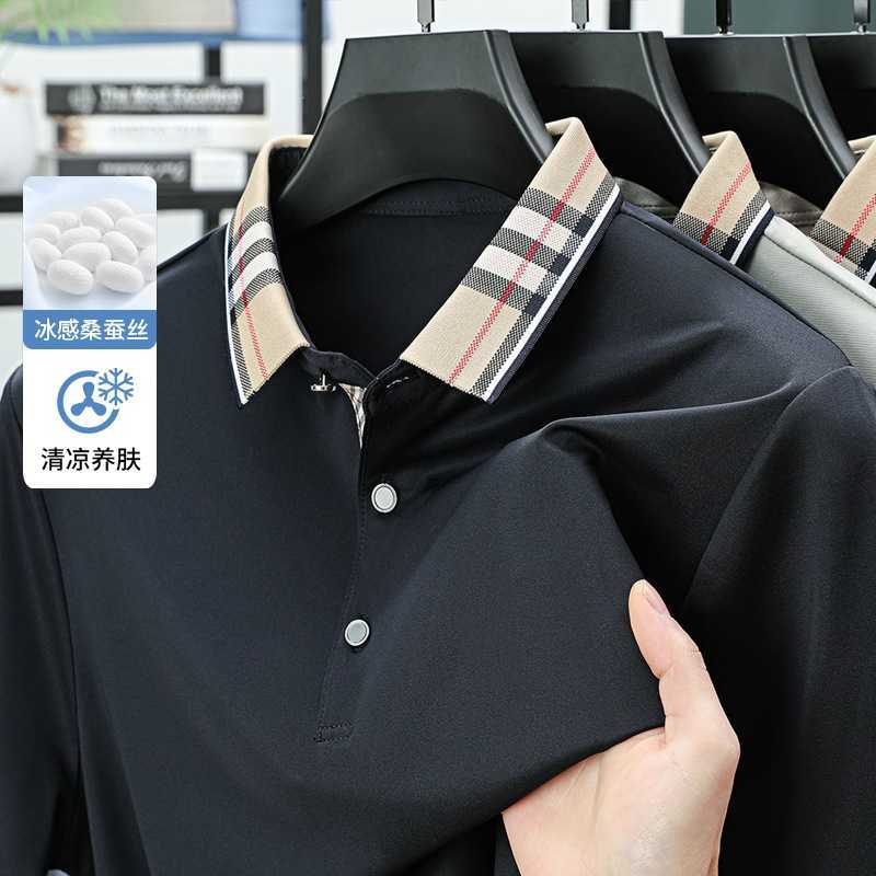 2026 Mens Summer Fashion Youth and Middle-Aged Turn-Down Collar Short-Sleeve T-Shirt New Ice Silk Half-Sleeve Polo Shirt