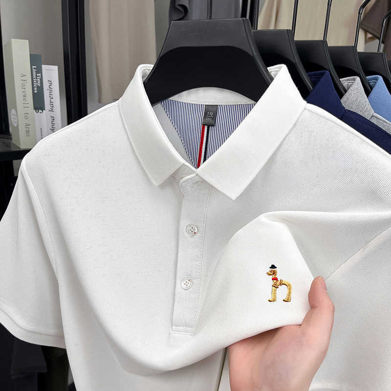 2025 Mens New Embroidered Short-Sleeve T-Shirt Summer Thin Casual Versatile Solid Color Breathable Polo Shirt for Men