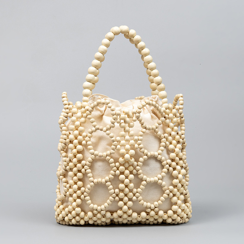 Fashion Wooden Beading Women Handbags er Hollow Small Tote Lady Handbags Summer Beach Bag Bali Shopper Purses 240907