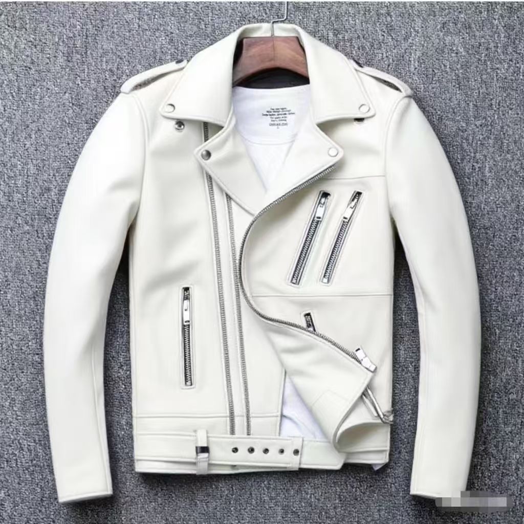 Spring Classical Motorcycle oblique zipper Jackets Men Leather Jacket Natural Calf Skin Thick Slim Cowhide Moto Jacket man 250922