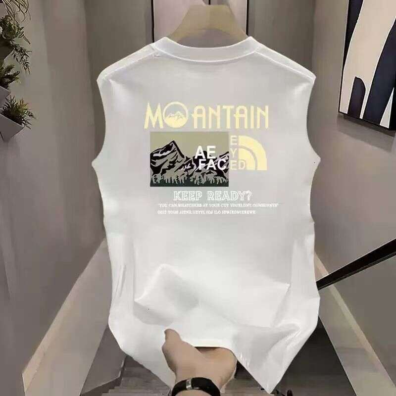 pure cotton printed mens trendy sports tank top new summer style loose sleeveless T-shirt