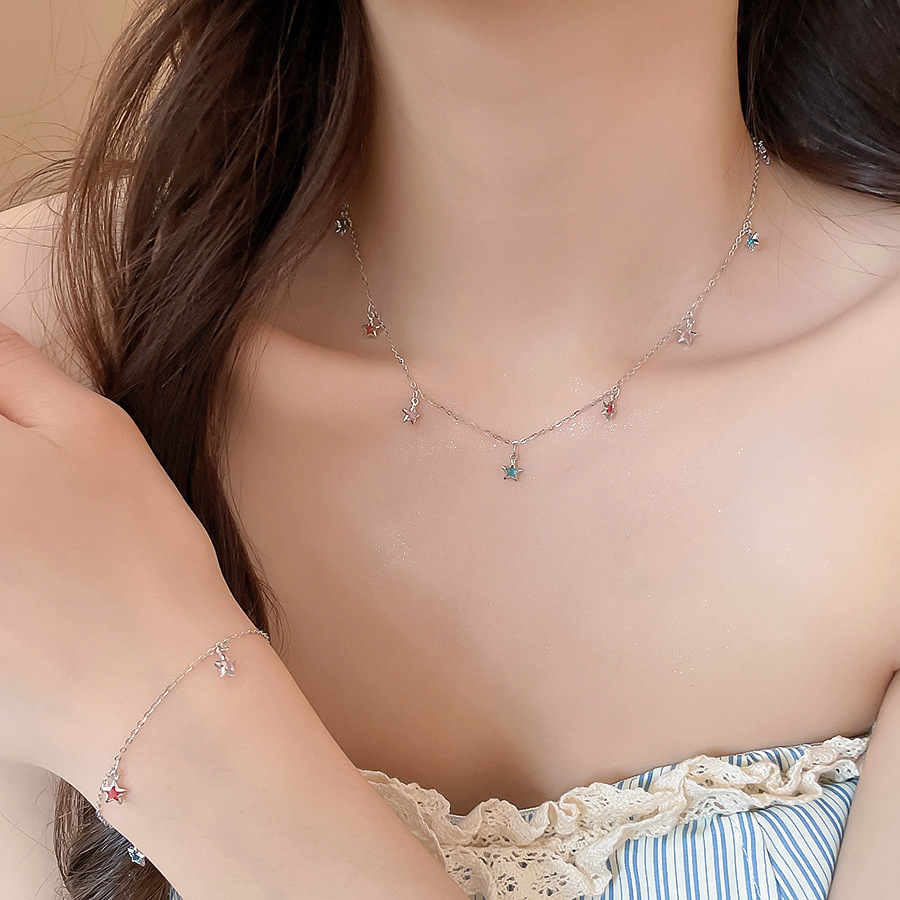 Korean-style ins-style star pendant necklace and bracelet, light luxury with a high-end feel, collarbone chain, niche exquisite versatile accessory fo - view 3