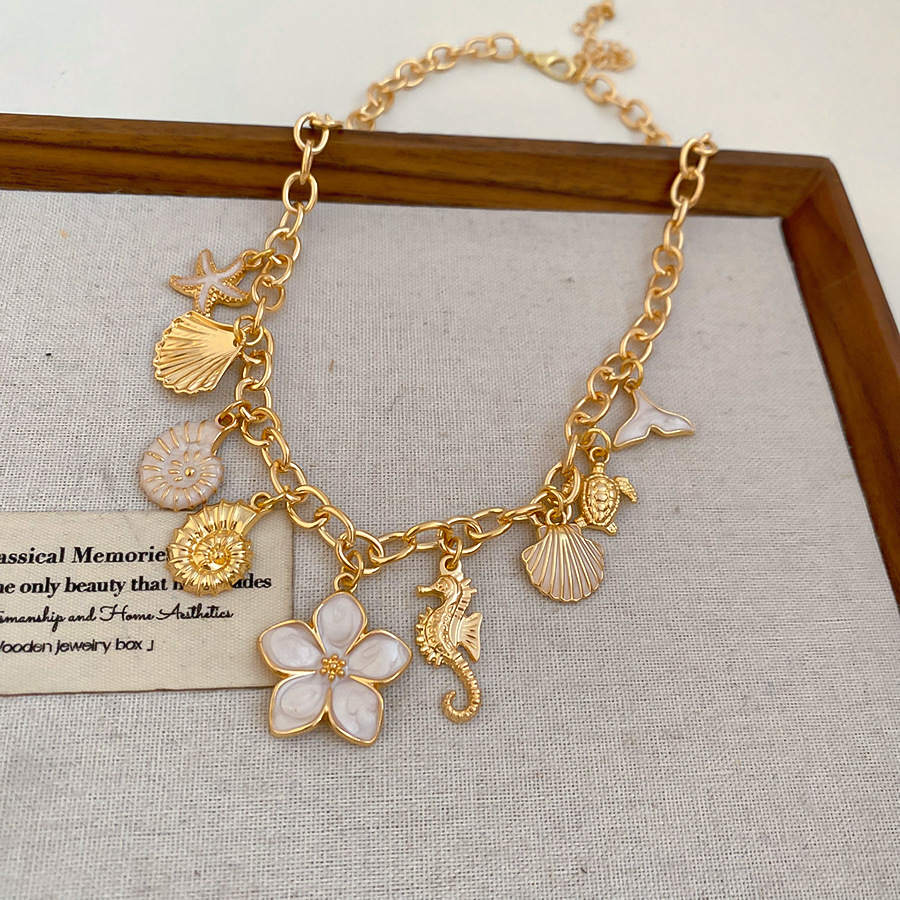 Summer vacation style ocean-themed zircon flower necklace, cross-border niche design clavicle chain, fresh and sweet neck chain - view 7