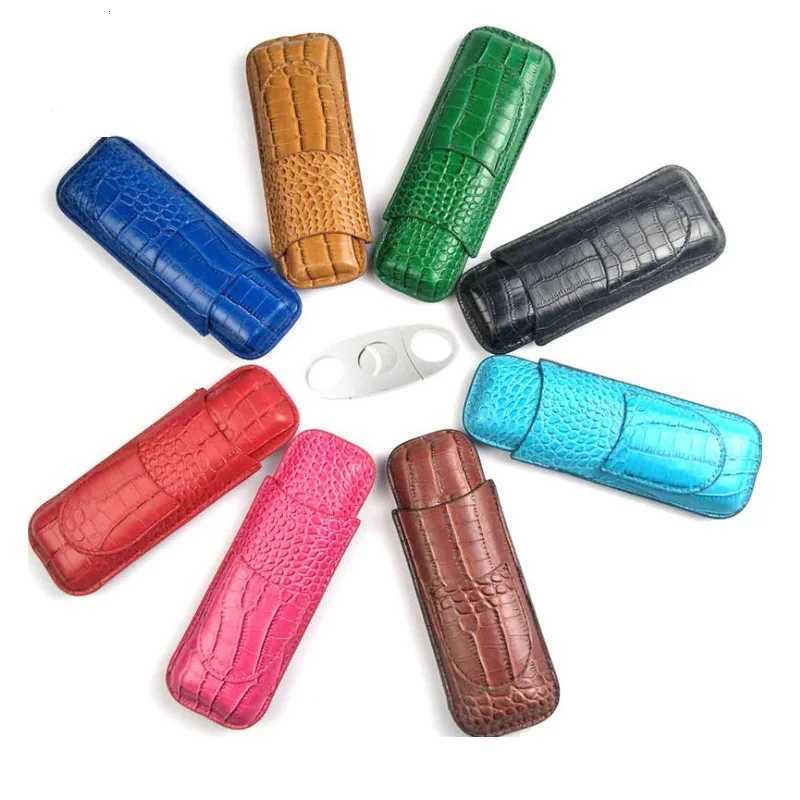 Travel Leather Cigar Humidor Handmade Super Cigar Tube Cover with Cigar Cutter Set J260604 - view 4