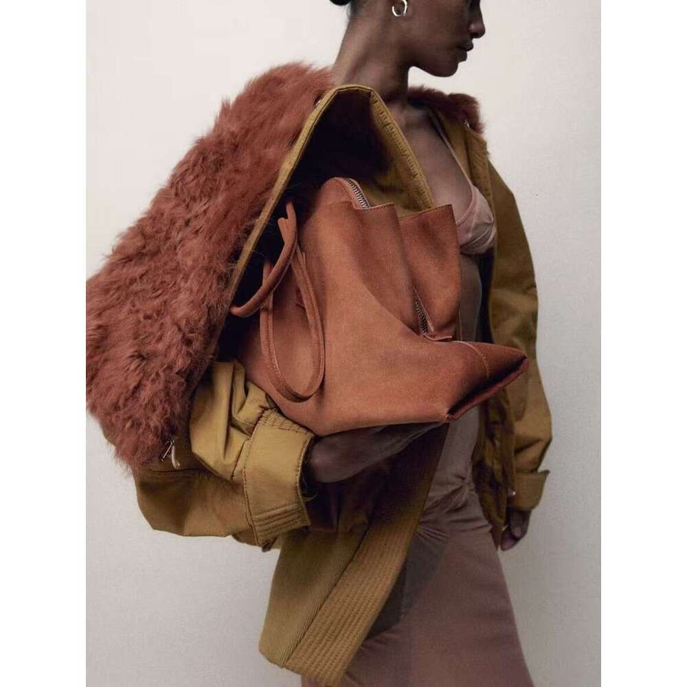 Women Autumn Suede Underarm Bag Genuine Leather Niche Irregular Shoulder Large Capacity Tote Versatile SENYY