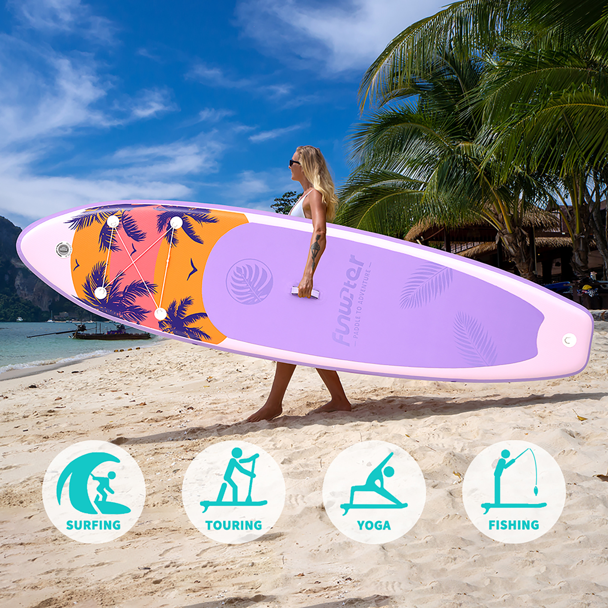 FunWater SUP Surfboard paddleboard 350CM/335CM inflatable stand up paddle board sup supboard padel water sport with Backpack Paddles coconut tree koi 