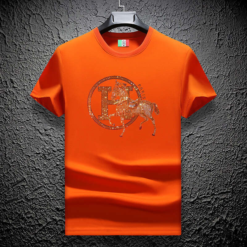 Mercerized cotton short-sleeve mens round-neck summer shirt fashionable and versatile European style slim fit