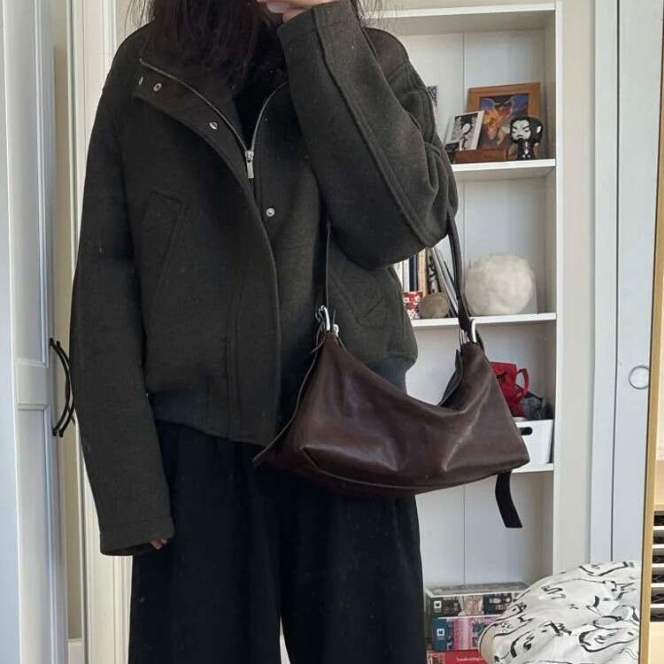 Women Vegetable Tanned Leather Baguette Hobo Bag Minimalist Vintage Style High End Tote Crossbody SENYY