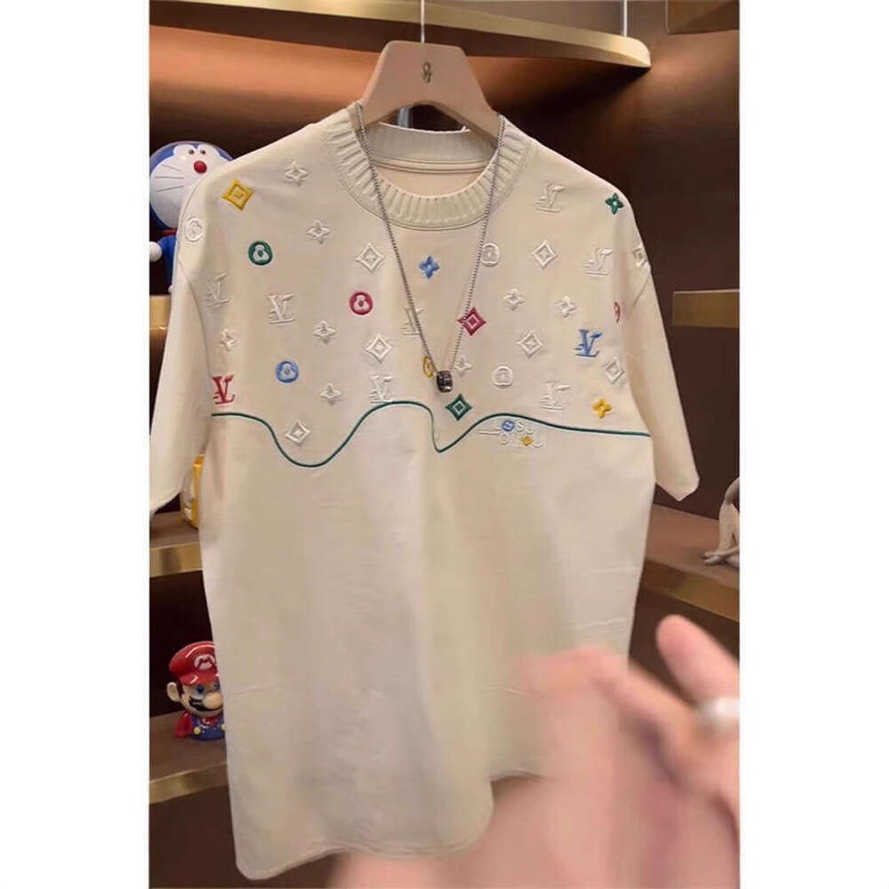 luxury Summer Fashion European Goods Light Luxury Trendy Brand Personality Embroidery Round Neck Short Sleeve Cool Handsome T-Shirt Top for Men