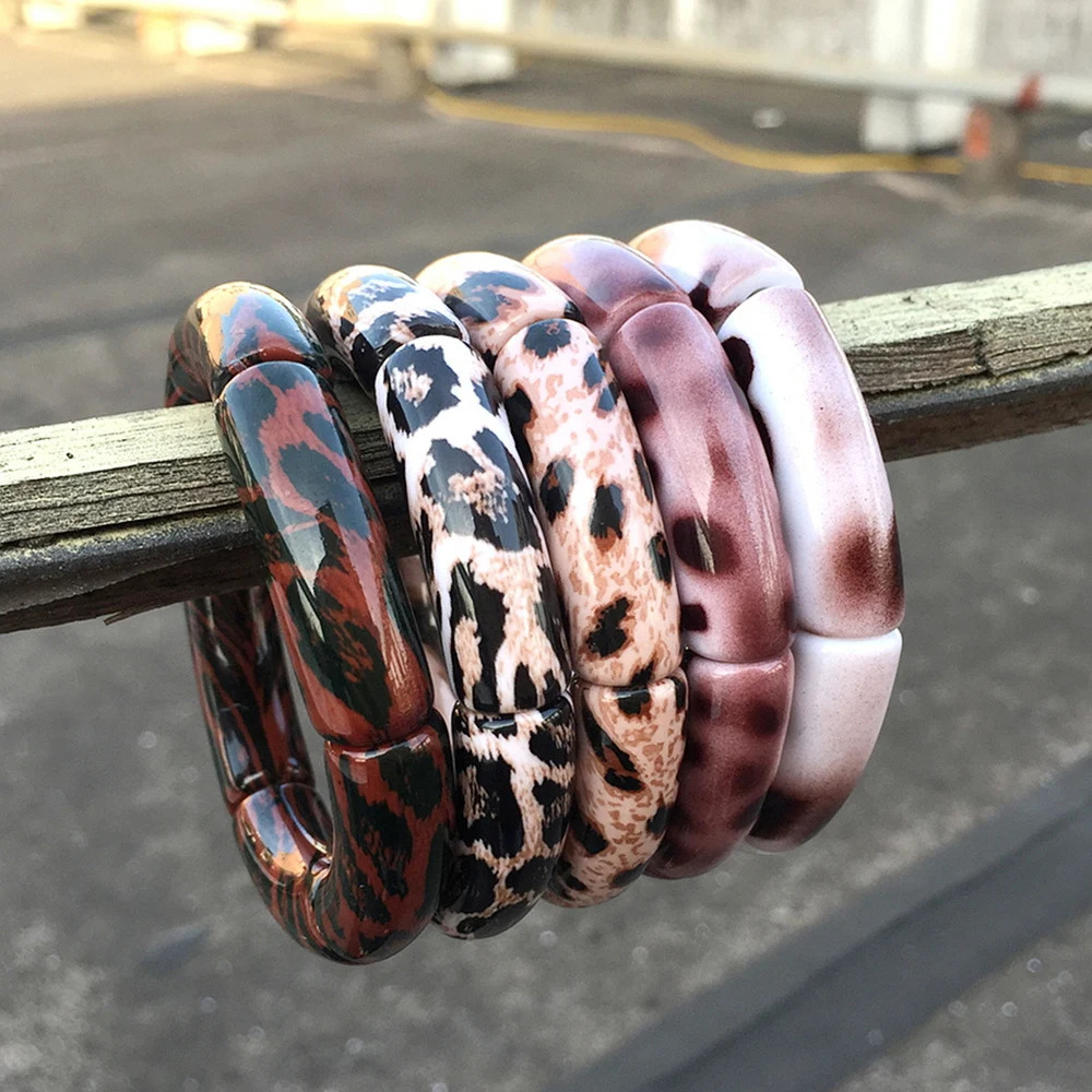 FishSheep Vintage Leopard Print Acrylic Stackable Bracelets Bangles for Women Resin Stretchy Bracelet Fashion Jewelry Gift260528BJ - view 3