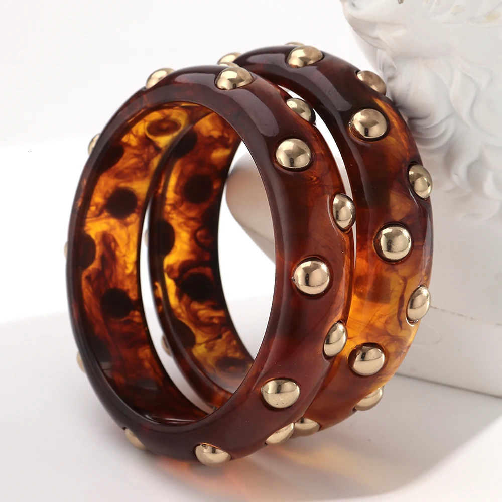 Vintage Amber Resin Geometric Chunky Bangle Bracelets for Women Acrylic Stackable Wide Bangles Autumn Winter Jewelry260528BJ - view 5