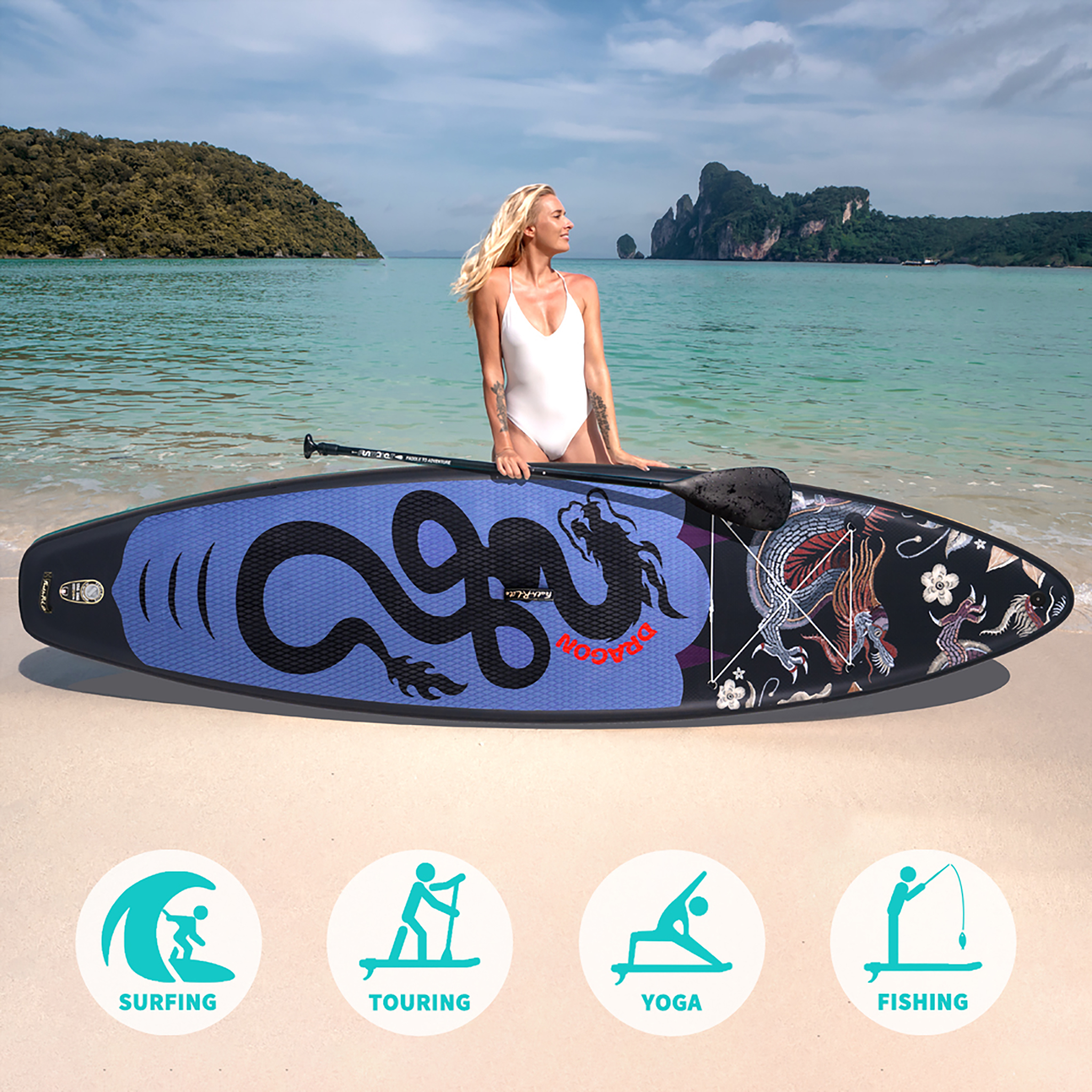 FunWater SUP Surfboard paddleboard 350CM/335CM inflatable stand up paddle board sup supboard padel water sport with Backpack Paddles coconut tree koi 