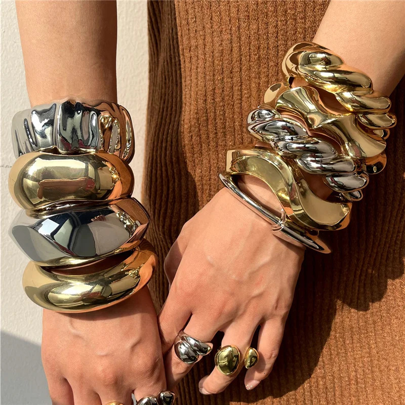 Exaggerated Silver Color Wide Geometric Irregular Cuff Bangles Women Punk Spring Open Bangle Bracelets Chunky Statement Jewelry260528BJ - view 5