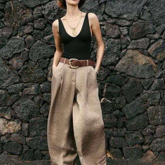 Women's Straight Pants Solid Waist Belt Pockets Wide Leg Long Trousers Female 2025 Spring Lady Vintage High Street Wears dongdumaoyi