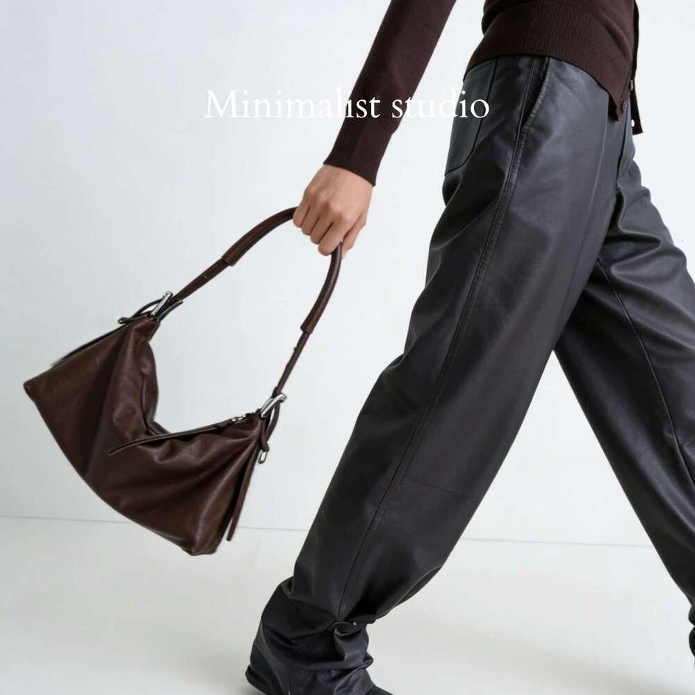 Women Vegetable Tanned Leather Baguette Hobo Bag Minimalist Vintage Style High End Tote Crossbody SENYY