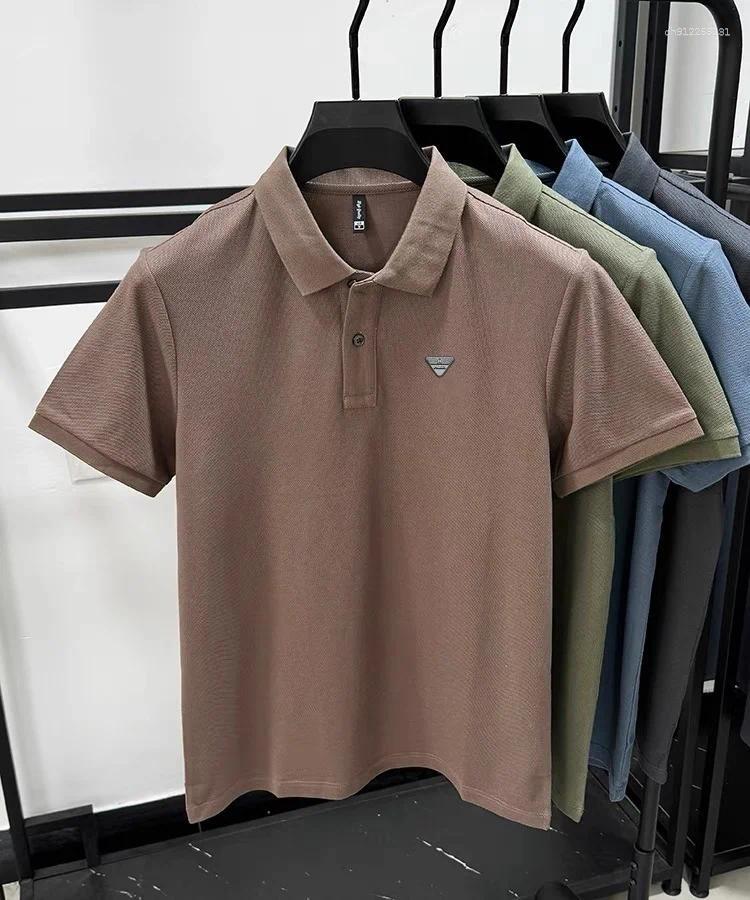 Mens Polos Printed 2026 Summer Fashion High-end Breathable Short Sleeved Casual Business Lapel Polo Shirt Pure Cotton Top T-shirt
