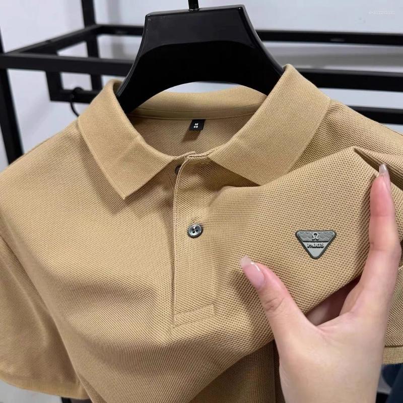 Mens Polos Printed 2026 Summer Fashion High-end Breathable Short Sleeved Casual Business Lapel Polo Shirt Pure Cotton Top T-shirt