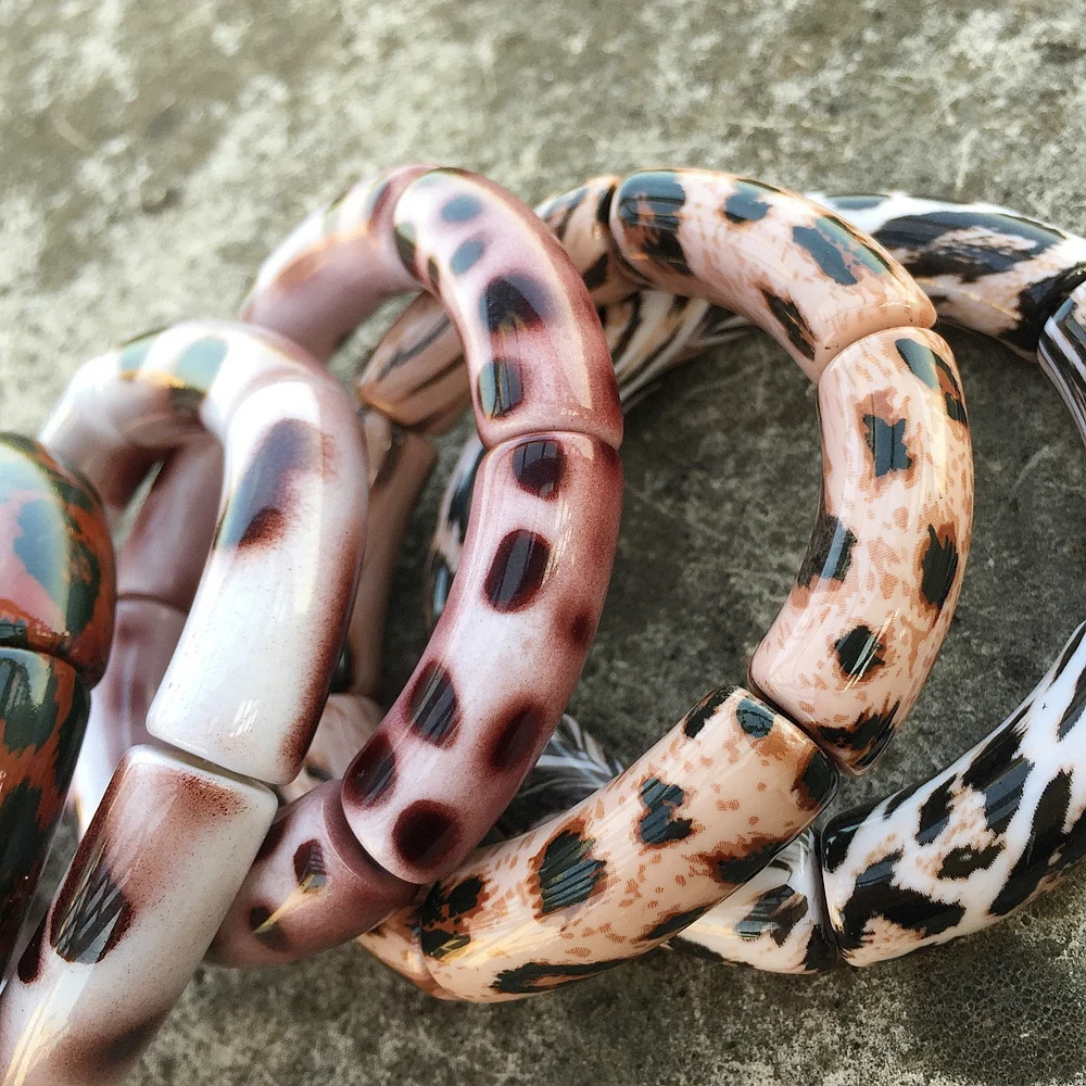 FishSheep Vintage Leopard Print Acrylic Stackable Bracelets Bangles for Women Resin Stretchy Bracelet Fashion Jewelry Gift260528BJ - view 6
