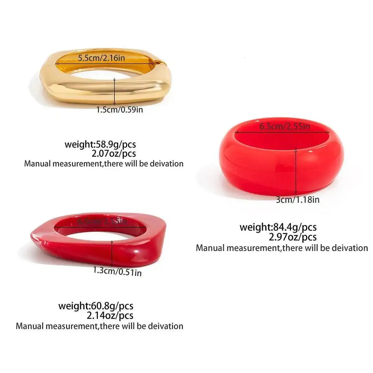 Salircon 3 Style Punk Red Acrylic Resin Chunky Bangles Women on Hand 2025 Geometric Wide Metal Bracelets Aesthetic Jewelry260528BJ - view 5