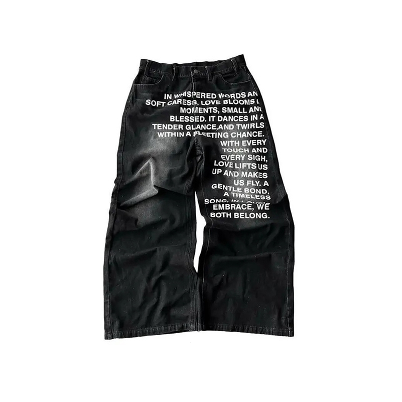 Fashion Retro Streetwear Hip-Hop Pants Casual Pants MenS Wide Leg Pants Letter Printed Jeans Baggy Pants 260601 - view 3