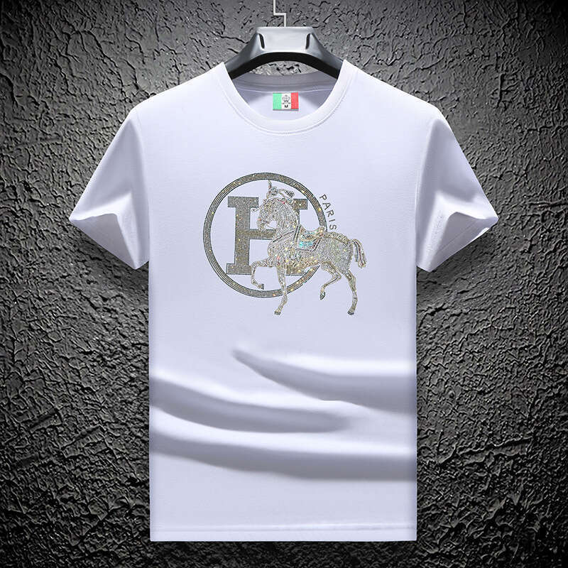 Mercerized cotton short-sleeve mens round-neck summer shirt fashionable and versatile European style slim fit