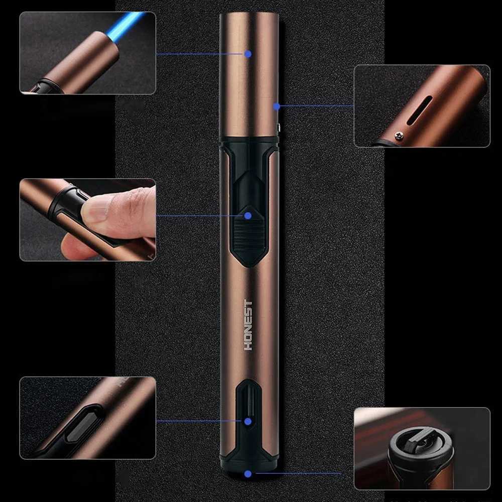 Cigar New HONEST Lighter Jet Flame Portable Butane Torch Lighter with Punch Mini Plastic Cigarette Lighter For Gift NoGas J260604