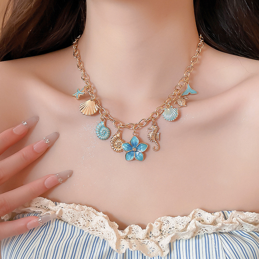 Summer vacation style ocean-themed zircon flower necklace, cross-border niche design clavicle chain, fresh and sweet neck chain - view 5