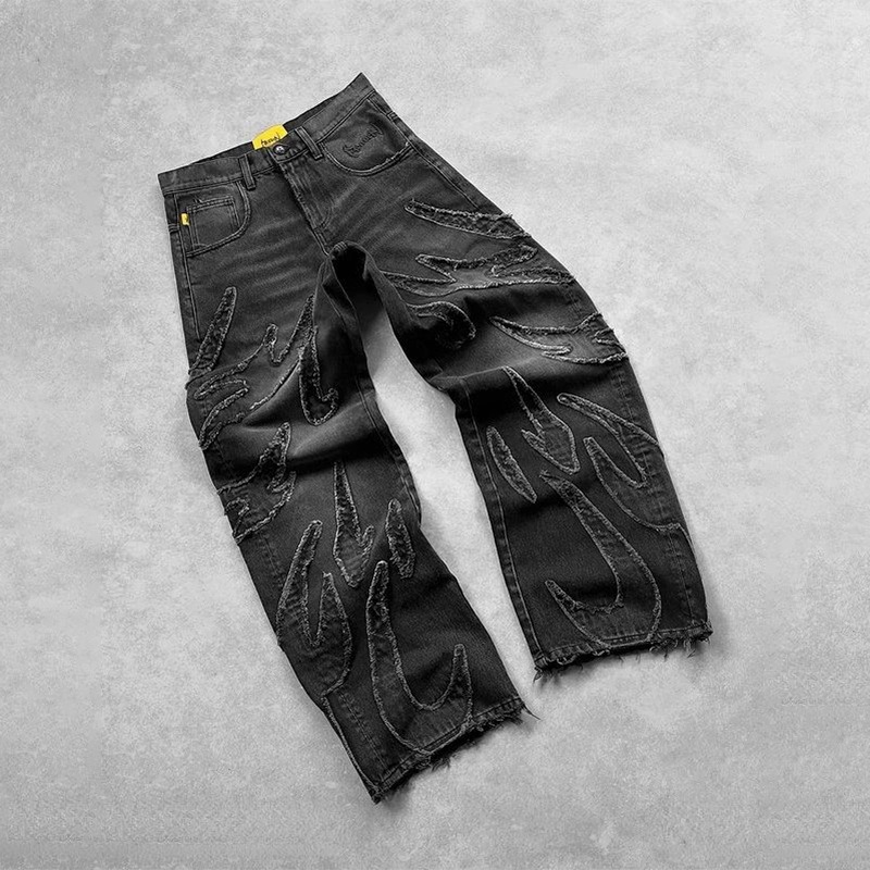 Washed Ripped Jeans Mens American Retro High Street Couple Bag Embroidery Quality is higher than peers in all seasons 241025