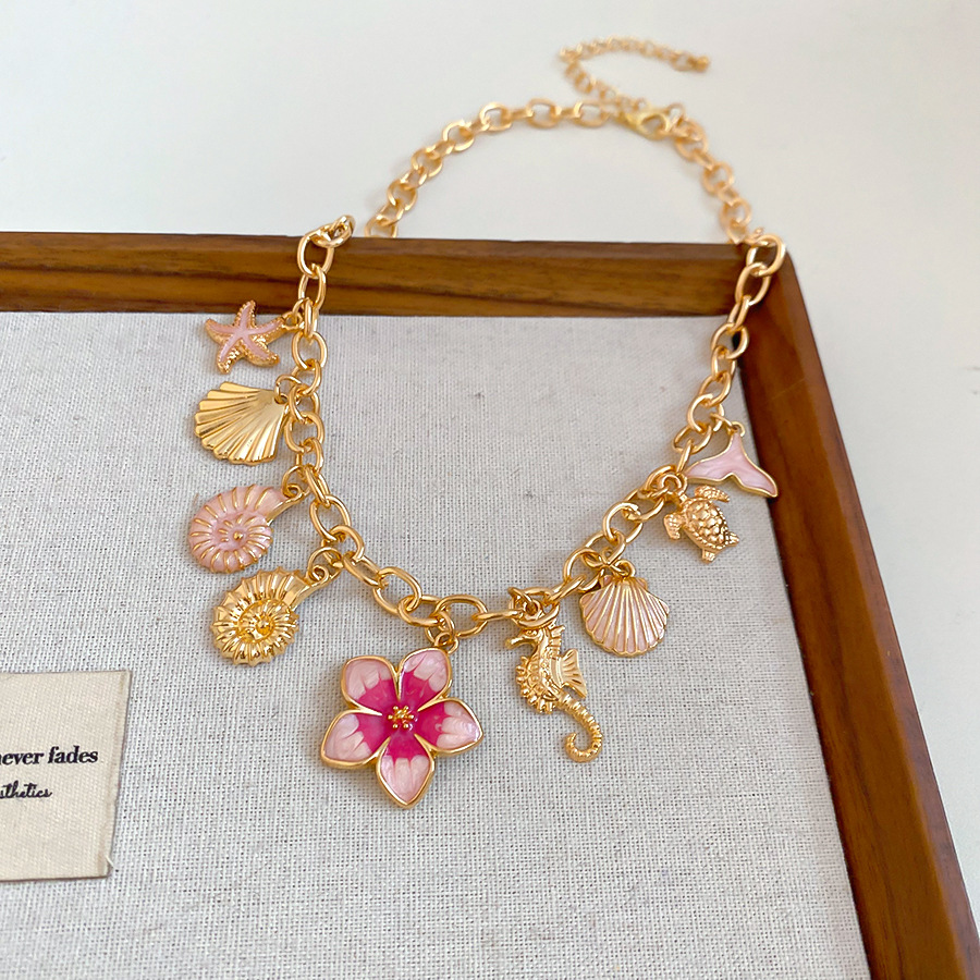 Summer vacation style ocean-themed zircon flower necklace, cross-border niche design clavicle chain, fresh and sweet neck chain - view 8