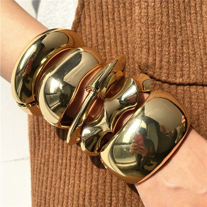 Exaggerated Silver Color Wide Geometric Irregular Cuff Bangles Women Punk Spring Open Bangle Bracelets Chunky Statement Jewelry260528BJ - view 4