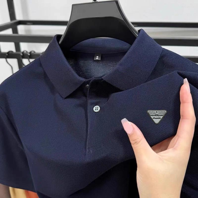 Mens Polos Printed 2026 Summer Fashion High-end Breathable Short Sleeved Casual Business Lapel Polo Shirt Pure Cotton Top T-shirt