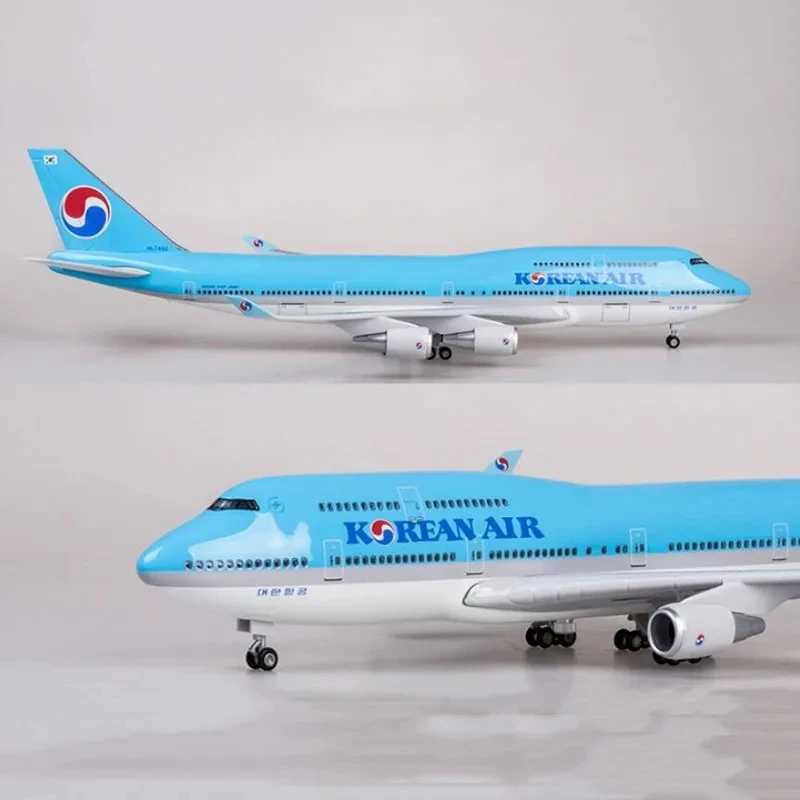 47cm Korean Airline B747 Planes Model 1150 Scale Resin Diecast Aircraft Model Airplane W Light WheelTouch Or Sound Control C260604